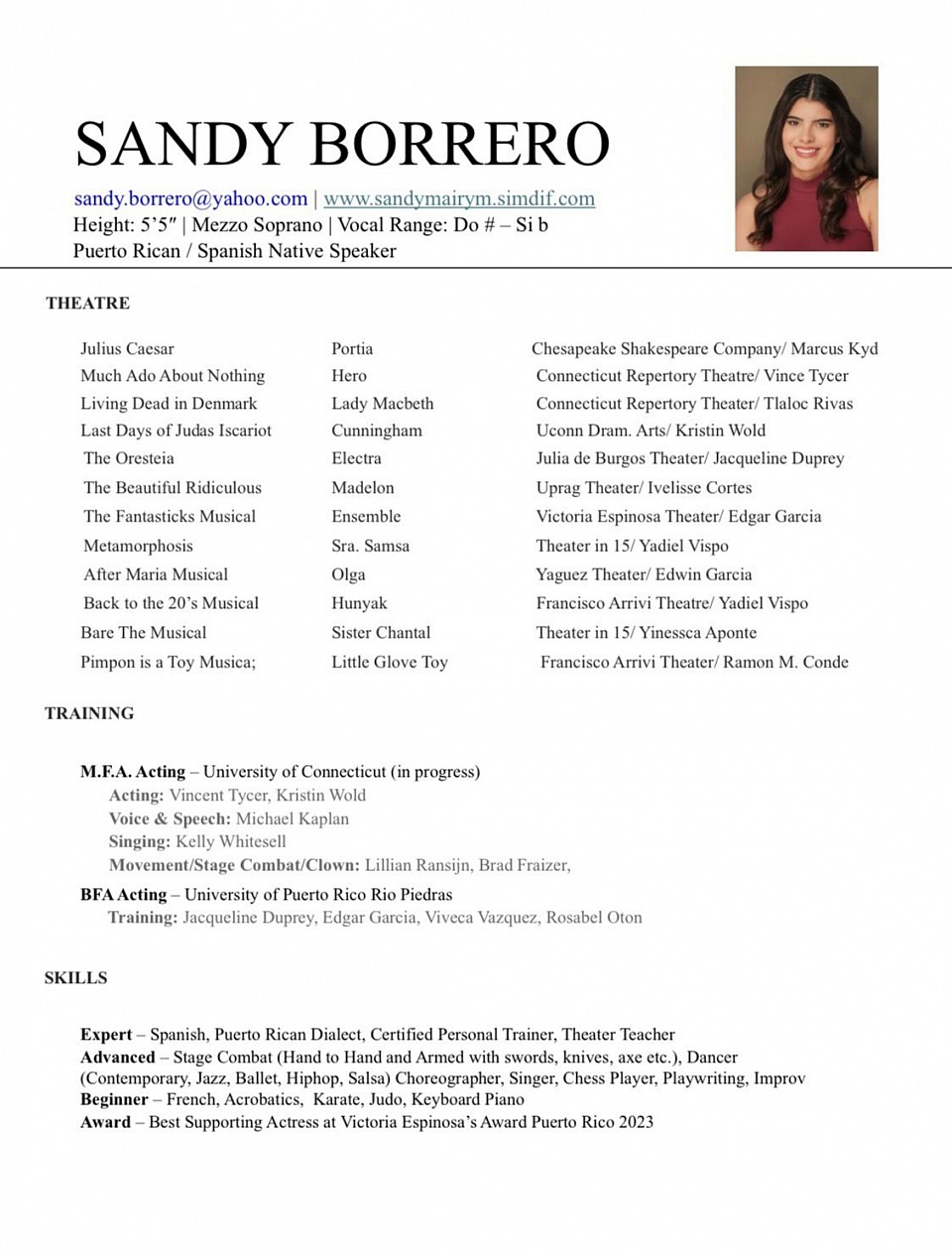 Sandy Borrero Acting Resume