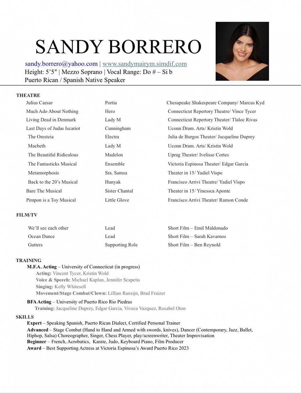 Sandy Borrero Acting Resume
